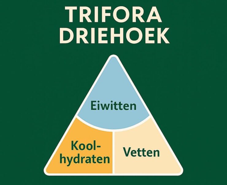 Bij Trifora zien we voeding als een verlengstuk van training. Het is geen bijzaak, maar een essentieel onderdeel van jouw vooruitgang – of je nu wilt afvallen, sterker of gespierder wilt worden, meer energie wilt of beter wilt herstellen. Daarom hebben we onze eigen benadering ontwikkeld: de Trifora Driehoek. Geen eenzijdige adviezen of commercieel beïnvloede richtlijnen, maar een simpele en begrijpelijke indeling op basis van de drie belangrijkste bouwstenen van je voeding: eiwitten, koolhydraten en vetten.